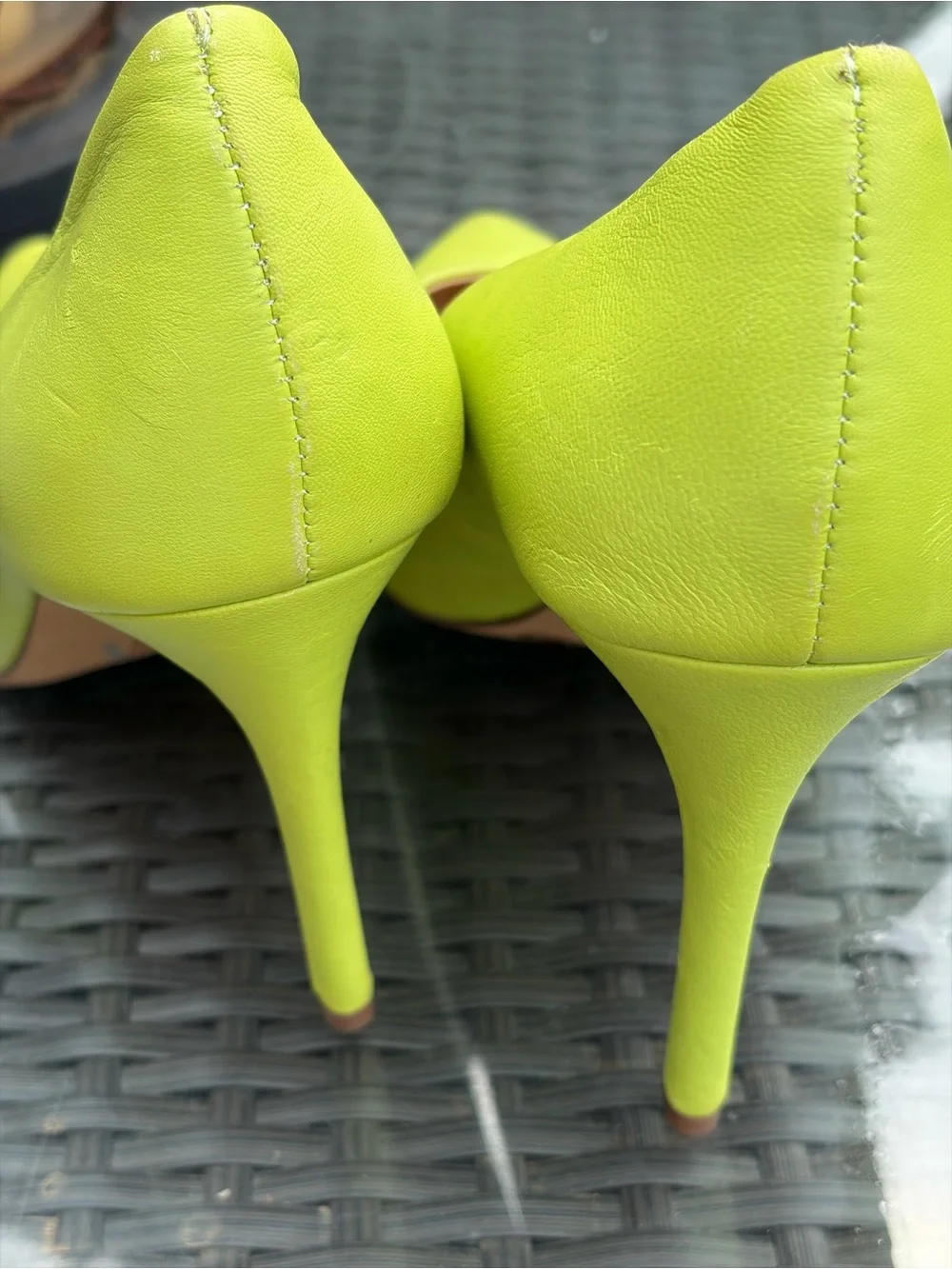 Vince Camuto Neon Lime Pointed-Toe Leather Pumps